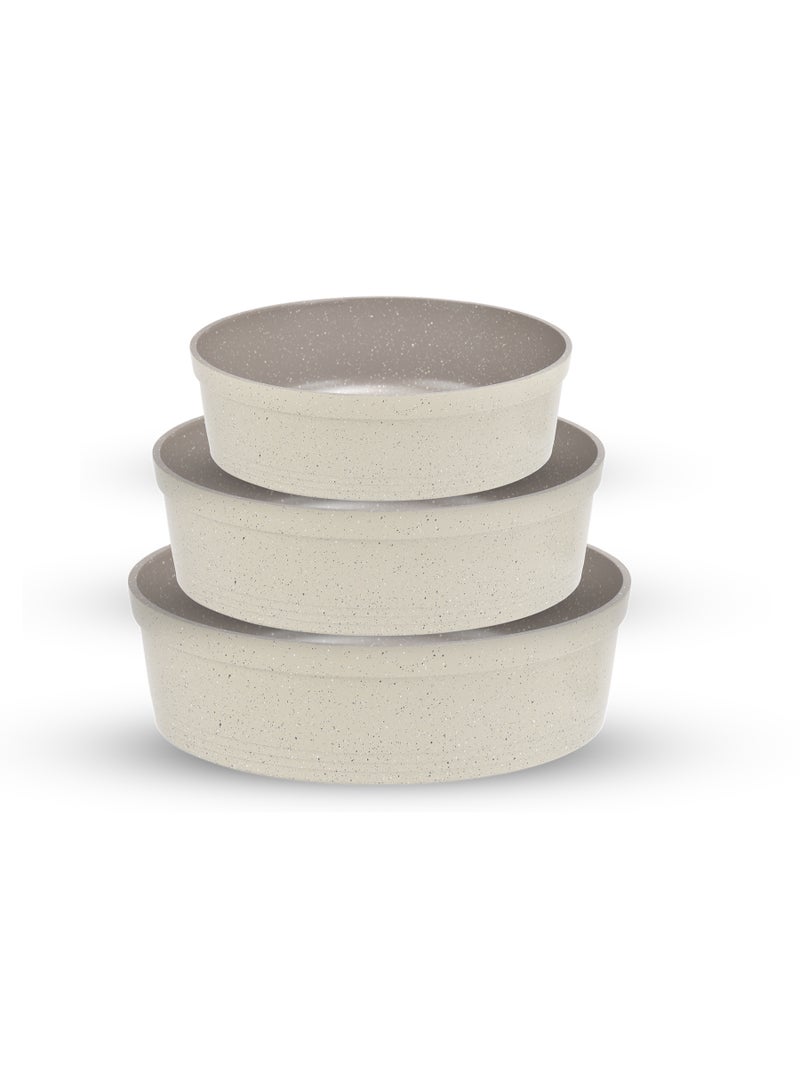 Solingen 3-piece round granite oven tray set (30/28/26 cm) - Beige